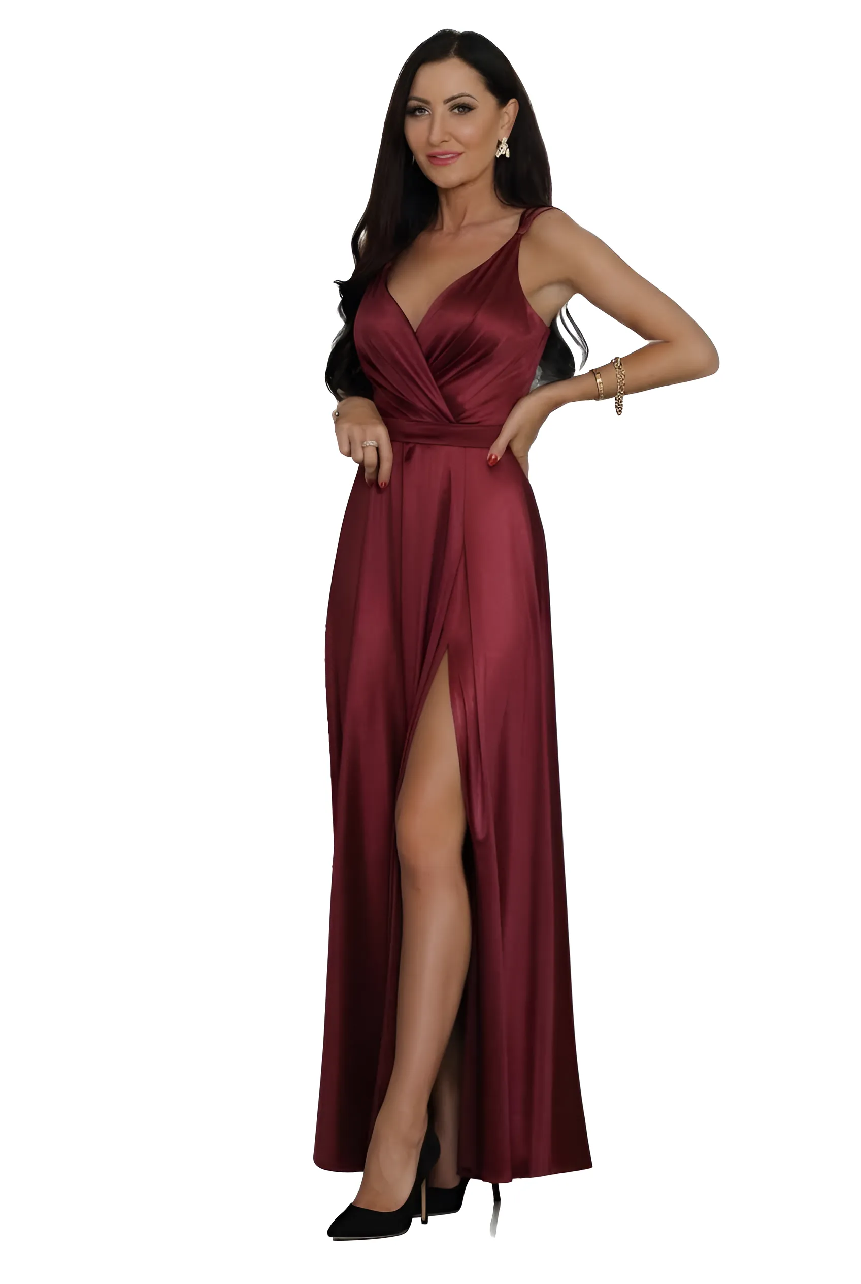 Burgundowa Sukienka Marina Maxi